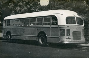 Key System Transit Lines No. 835 at Santa Clara Ave., and High Street Alameda, California Aug. 23, 1947    